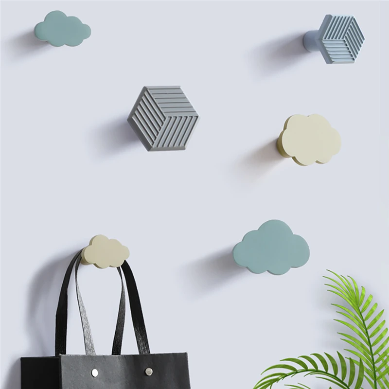 

4PCS Creative Cloud Square Round Resin Decorative Wall Hook Key Holder Umbrella Sundries Hat Storage Hanger Aisle Organizer Hook