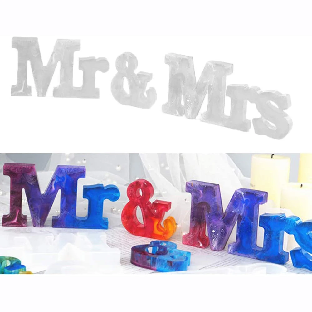 

Mr&Mrs Silicone Letter Molds Word Sign Resin Epoxy Casting Mould for DIY Crafts Wedding Birthday Party Valentine's Day