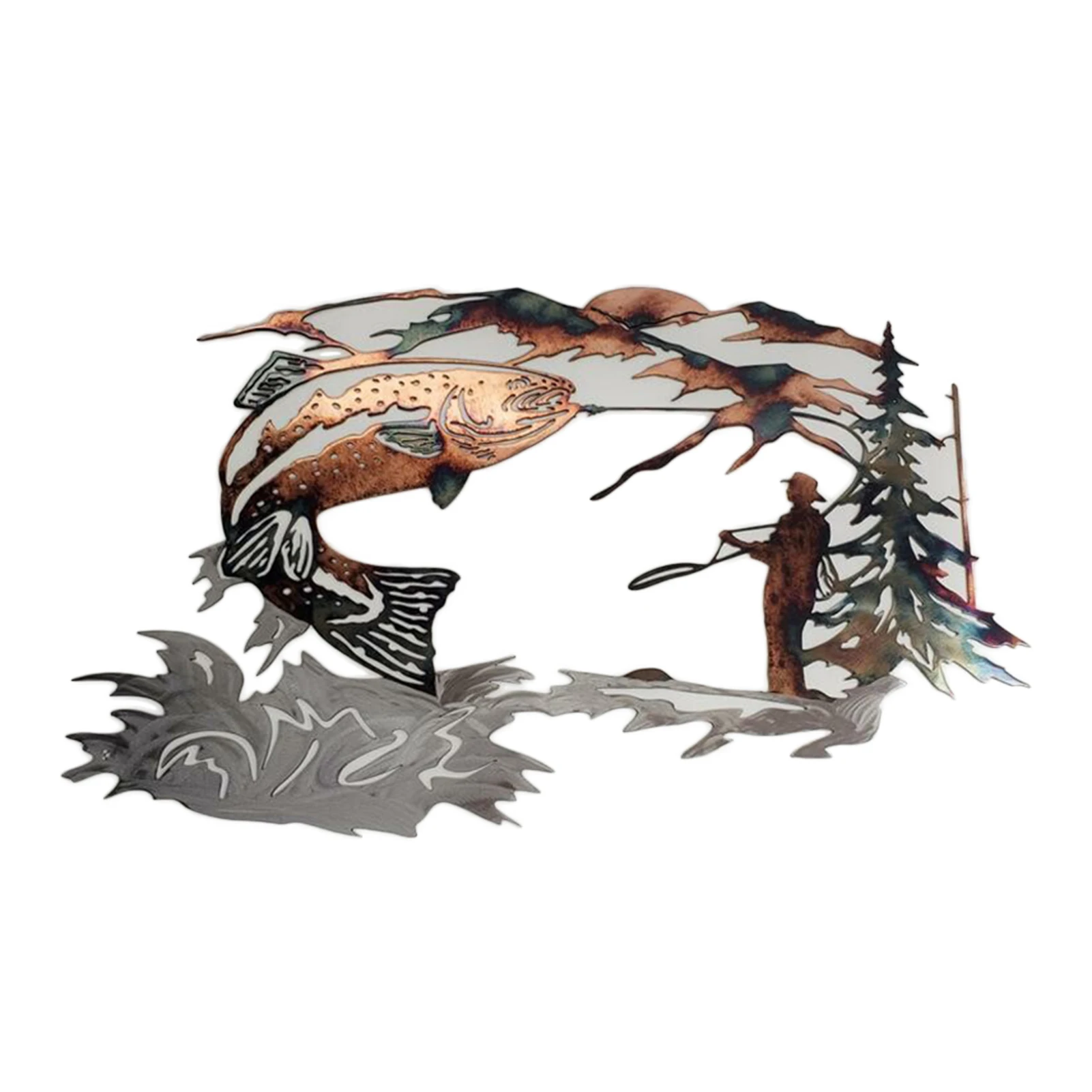 

Solo Mallard Hunting & Trout Fishing Scene Metal Wall Art Animal Shape Wall Decal Vivid Decoration for Home TN88