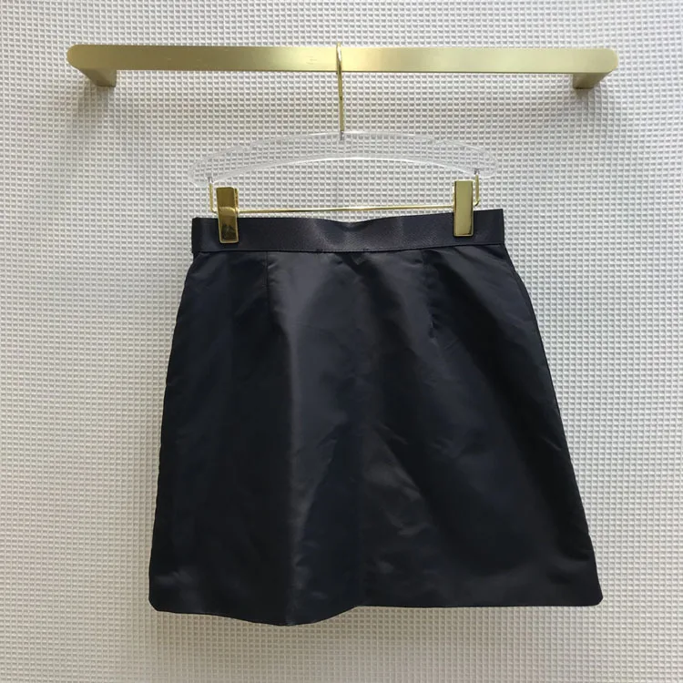 High-end Brand Black Mini Skirts Women 2021 New Large Pocket Sashes High Waist A-line Skirts High Street Trend Polyester Skirts