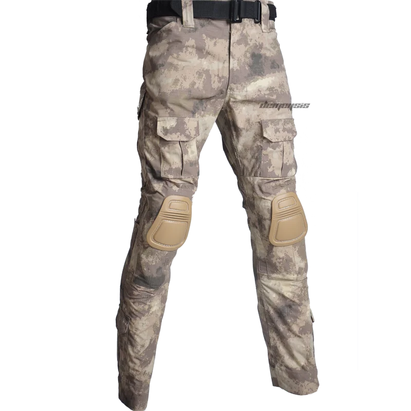 pants atacs au Тактические костюмы рубашка+ брюки с налокотниками Наколенники Мужская камуфляжная одежда для охотников Мультикам военная форма - Цвет: pants atacs au