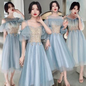 Bridesmaids Dresses Illusion Ankle-Length A-Line O-Neck Sequined Embroidery Lace Off The Shoulder Women Wedding Party Dress E064 Bridesmaids Dresses Illusion Ankle-Length A-Line O-Neck Sequined Embroidery Lace Off The Shoulder Women Wedding Party Dress E064