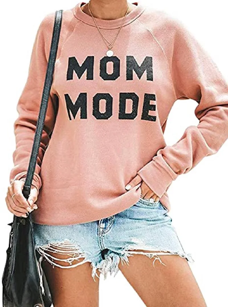 

Korean style simple and pure pink letter printing round neck women sweetshirts casual loose autumn long-sleeved pullover Tops