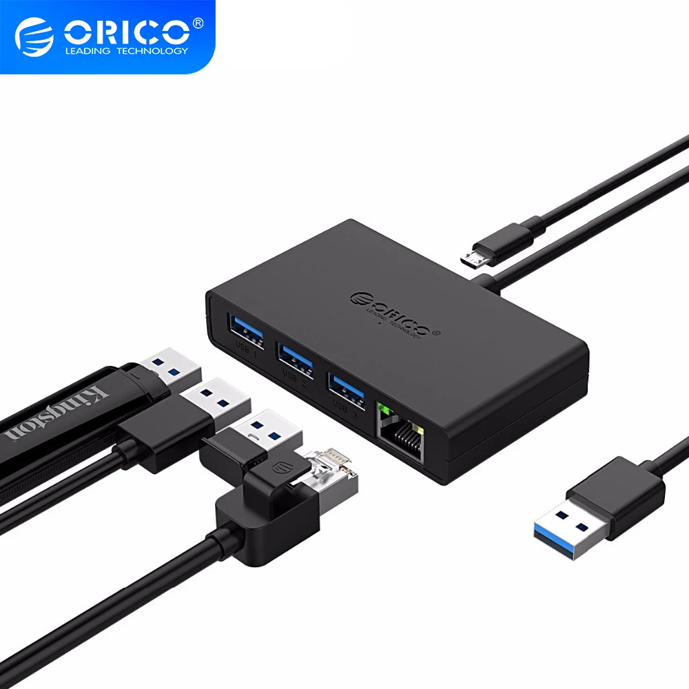 Концентратор ORICO USB 3 0 + Gigabit Ethernet мини концентратор для настольного компьютера Ofiice