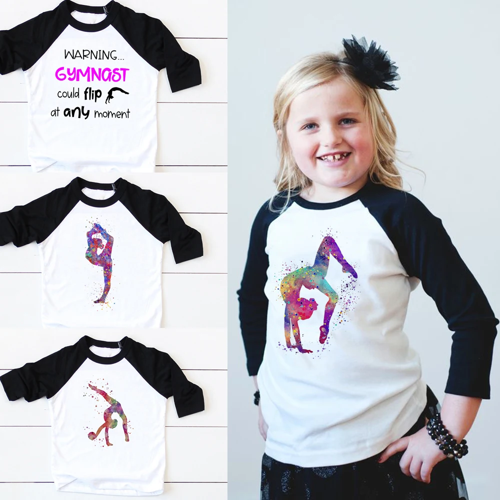 Гимнастическая гимнастика детская футболка спортивная с длинными рукавами О