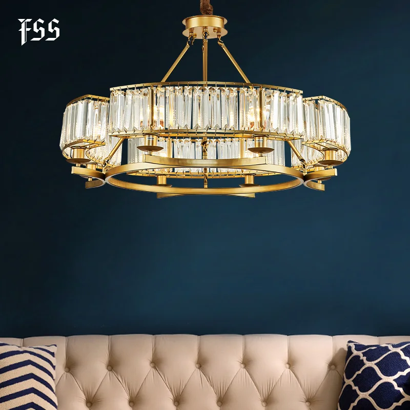Новая золотая круглая хрустальная люстра Fss светильник для гостиной