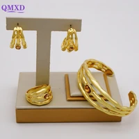 latest design 24k rhinestone dubai gold jewelry brazilian bracelet earrings ring luxury jewellery set for women party gift