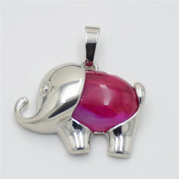 Rose Red Veins Agate Энергетические милые Подвески в виде слона, аметисты, розы, кварцы, кристалл, опал, Лапис, камень, ожерелье, подвеска для девочек, детские ювелирные изделия - Окраска металла: Rose Red Veins Agate
