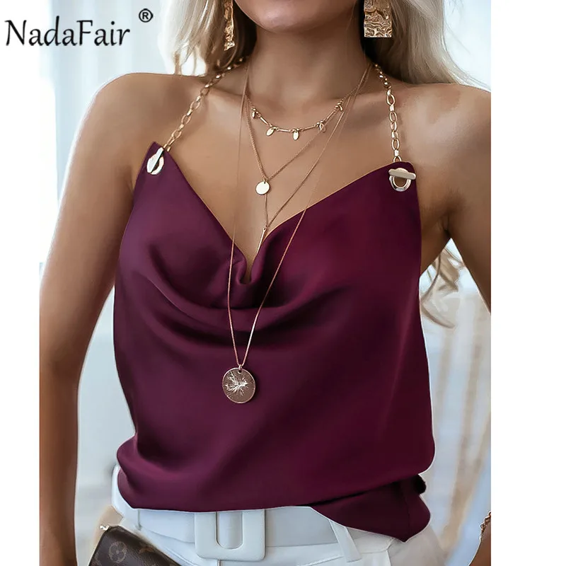 Женский Атласный топ Nadafair однотонный тонкий с открытой спиной на бретельках