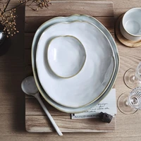 jagencn nordic ceramic food dish plate household pottery flat european salad platter snack plate irregular tableware
