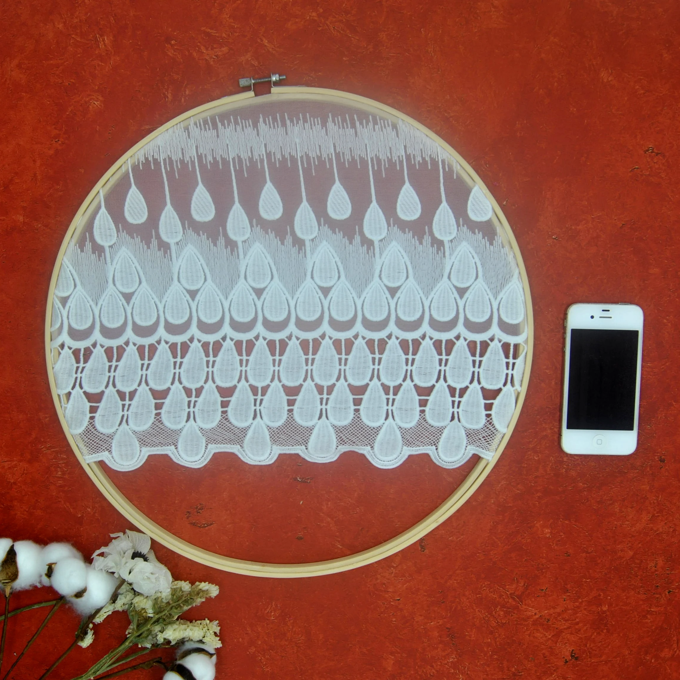 

Nature Round Wall hanging Dream White Lace Catcher Wedding Background Decor Water drop embroidery No.QXB22848