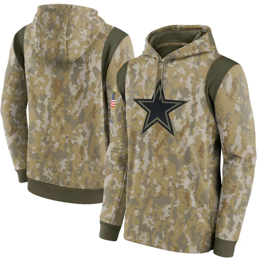

camouflage Dallas Men Sweatshirt Cowboys 2021 Salute To Service Sideline Therma Performance Pullover Oversized Hoodie Olive Camo