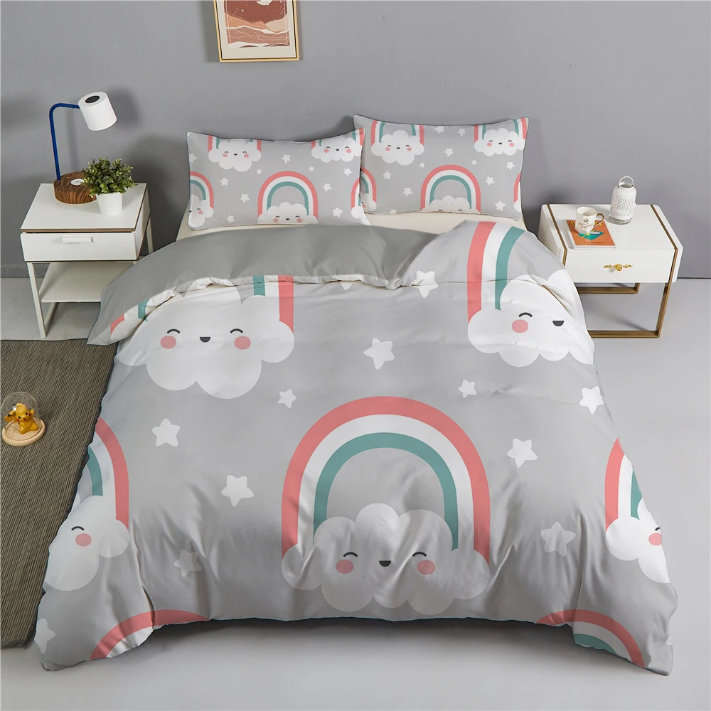 

2/3pcs Rainbow Printing Bedding Set 3d Clouds Pattern Duvet Cover Poyester Quilt/Comforter Cover King Queen Size Bedclothes