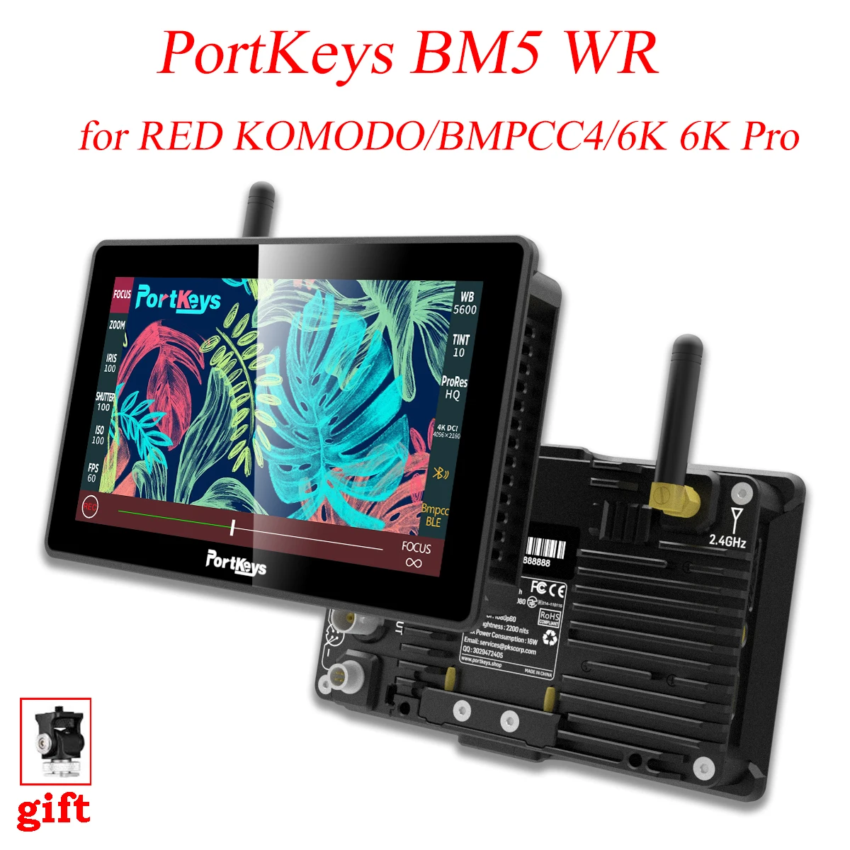 

Монитор PortKeys BM5 WR 2200Nit SDI/HDMI для беспроводной камеры, управление для RED KOMODO/BMPCC 4K/6K 6K Pro/Sony/Canon/TILTA Nucleus N/M