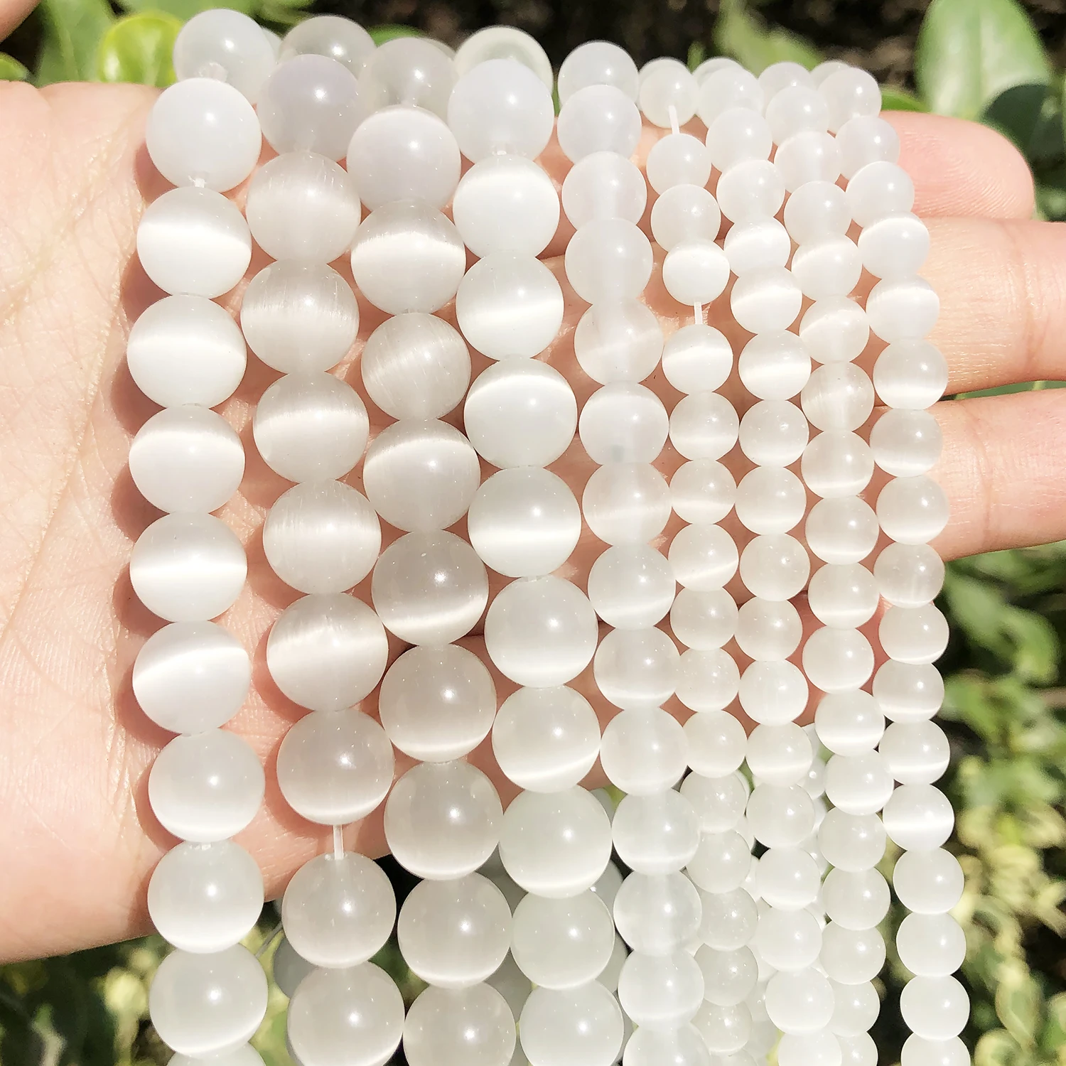 

4 6 8 10 12mm Natural White Cat Eye Stone Beads Hight Quality Round Loose Beads For Jewelry Making Moon Stone DIY Bracelet 15''