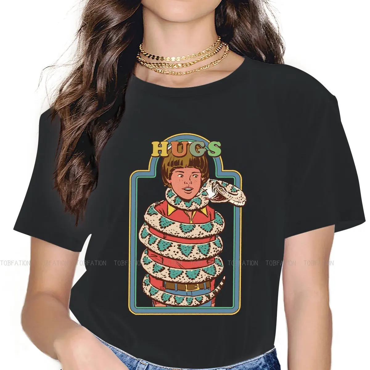 

Футболка женская со змеиным принтом и круглым вырезом, размеры до 5XL