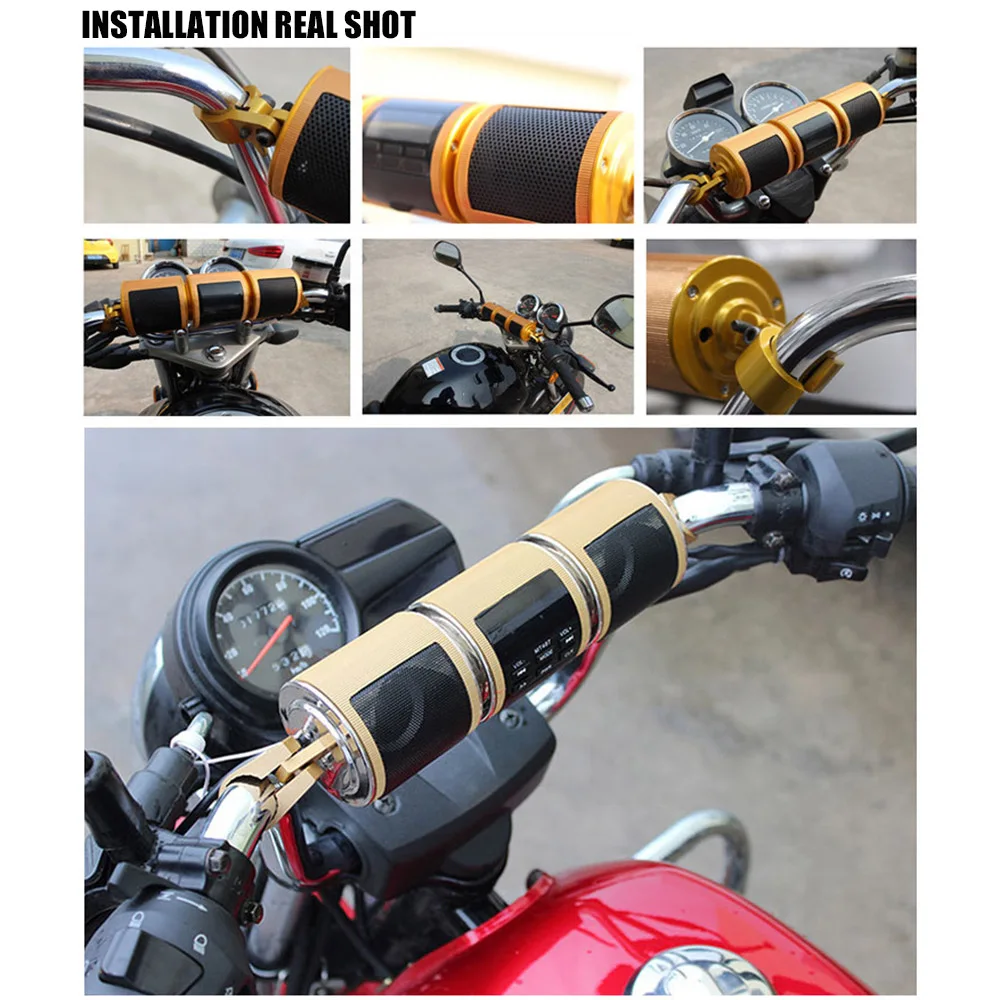 

ALLOMN Bluetooth Motorcycle Stereo Speaker Motorbike MP3 Music Player FM Radio Adjustable Bracket Waterproof LED Display