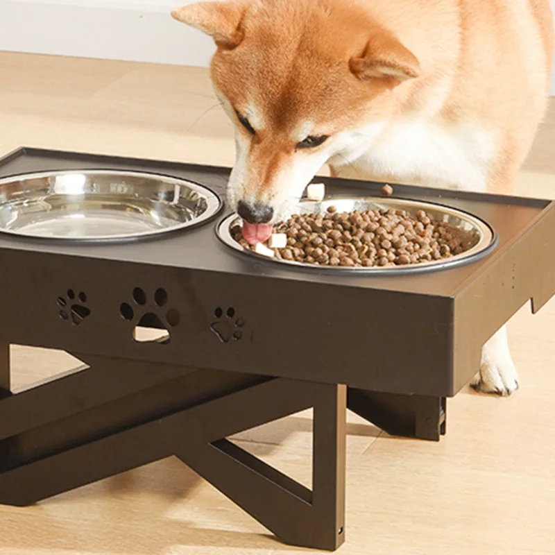

Adjustable Dog Bowls Stand Raised with Stainless Steel Bowls Adjusts to 3 Heights for Medium Large Dogs and Pets DC120