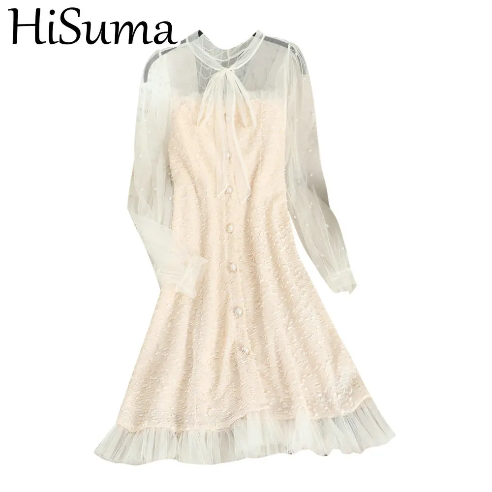 Весенне-осеннее женское Бандажное платье с пышными рукавами на шнуровке