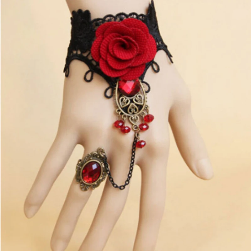 

1PC New Sale Retro Gothic Women Bracelet Lace Flower Hand Slave Chain Temperament Gift