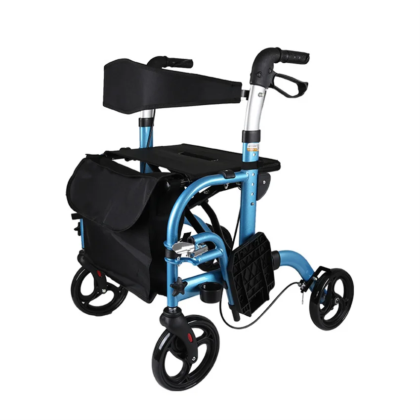 Lightweight Aluminum Rollator Walker With Brake Elderly Travel Folding Trolley Four-Wheel Shopping Cart Scooter Wheelchair | Спорт и