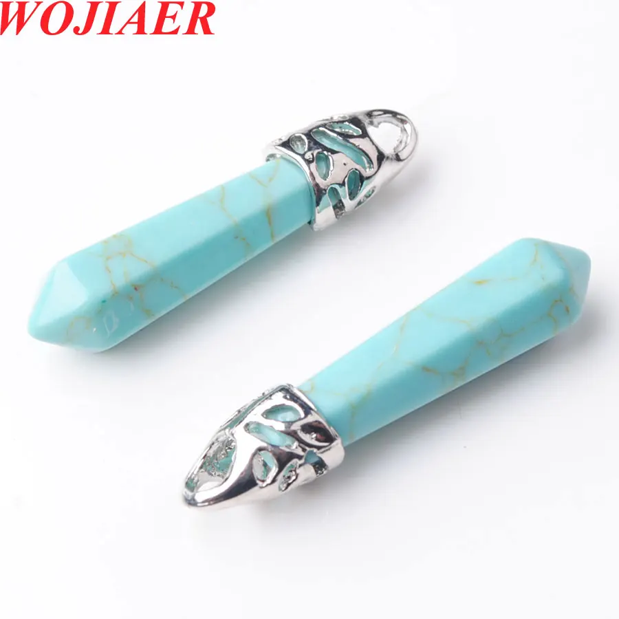 

2PCS Natural Hexagonal Turquoise Gem Charms Pendant Findings for Jewelry Making Women Necklace Earrings DIY PZ9021