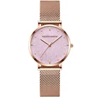 Женские с блестящим циферблатом часы с японским кварцевым механизмом, простые водонепроницаемые женские элегантные часы из нержавеющей стали цвета розового золота с сеткой