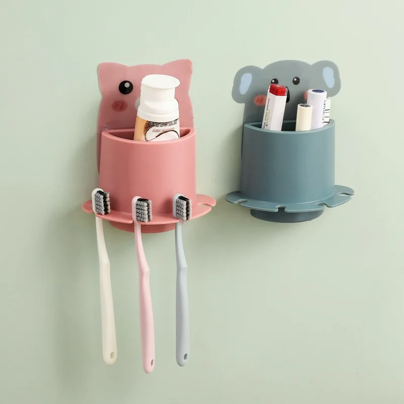 

Creative Cute Cartoon Animal Toothbrush Paste Holder Bathroom Free Punching Seamless Paste Toothbrush Holder Wall-mounted Rack