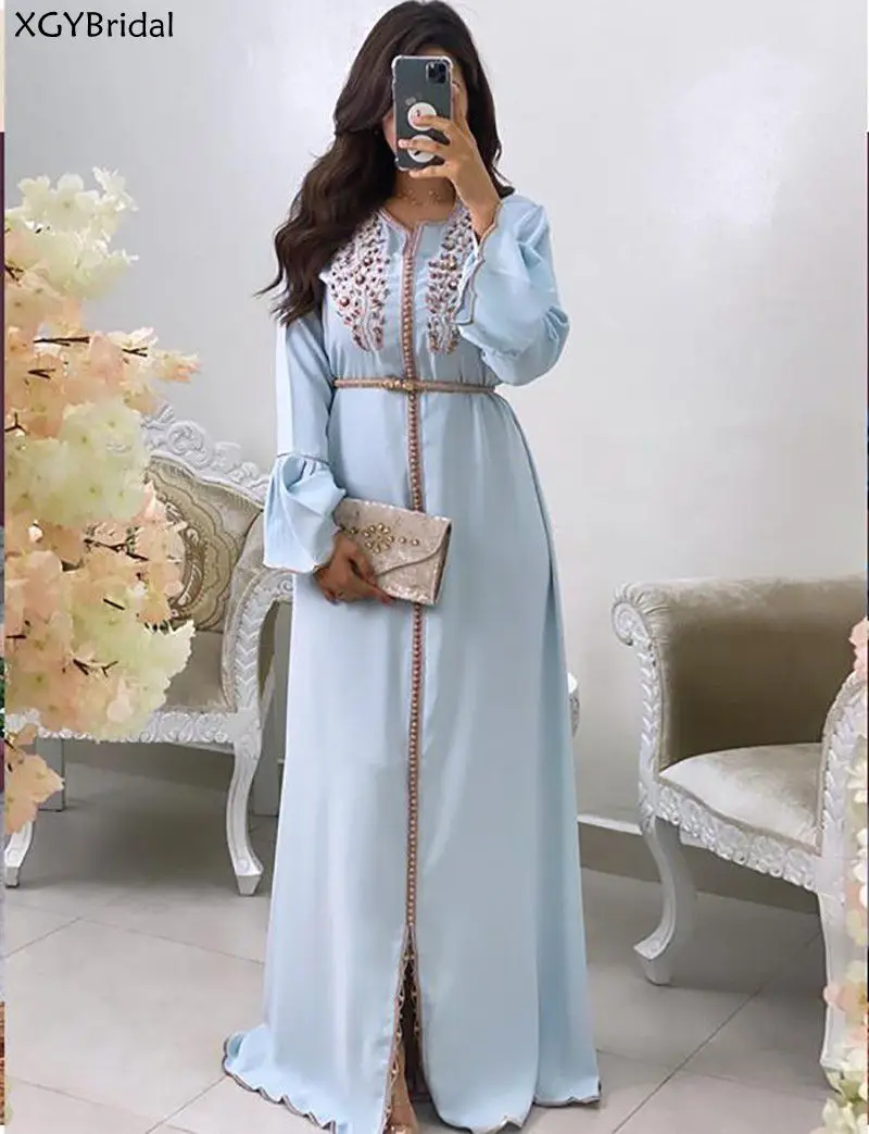 

New Chiffon Evening Dress 2021 Flare Sleeve Formal Lace Muslim Vestidos Dubai Special Occasion Dress