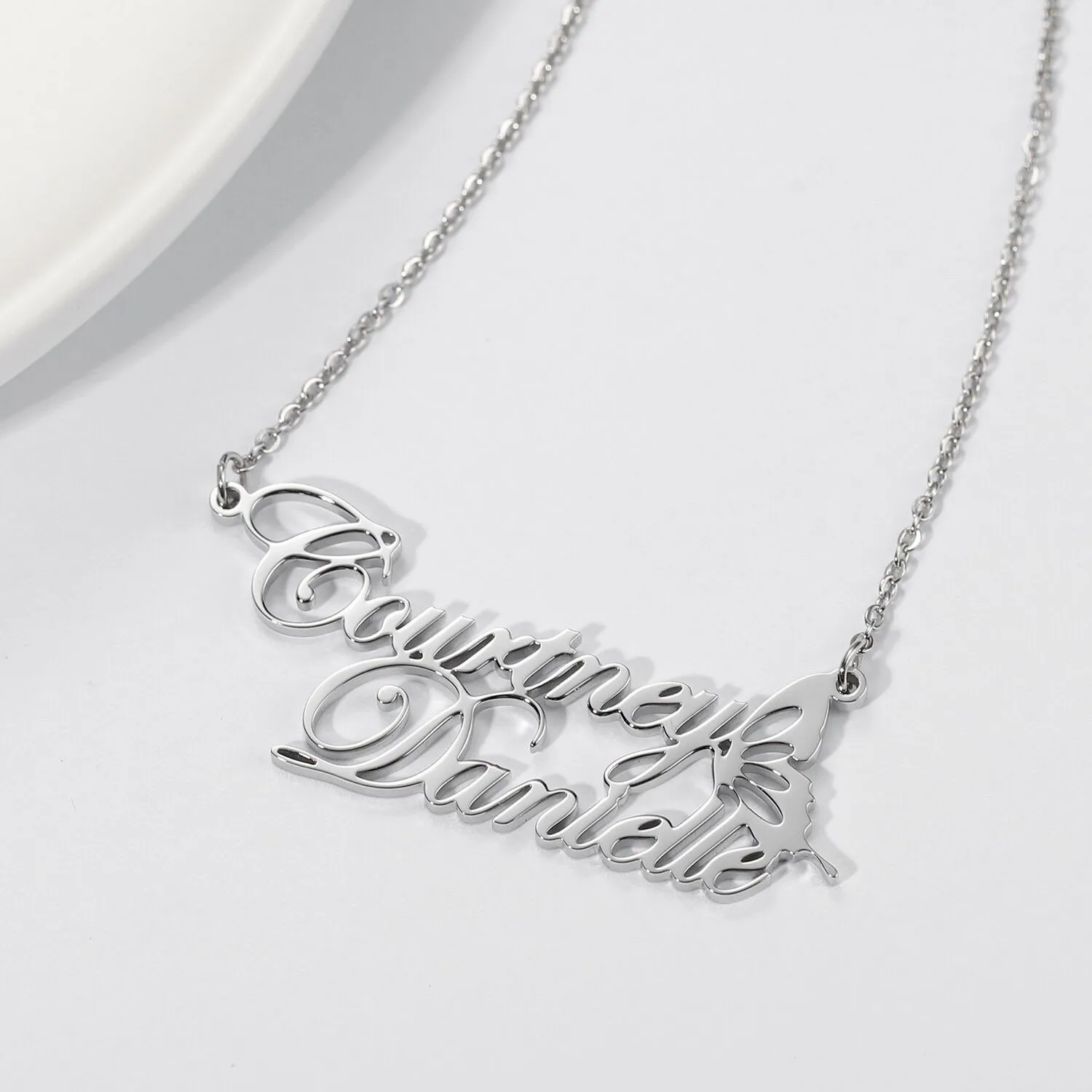 

Personalized Custom Double Layered Name Necklaces Butterfly Wings Pendants Stainless Steel Choker Necklace Women Charm Jewelry