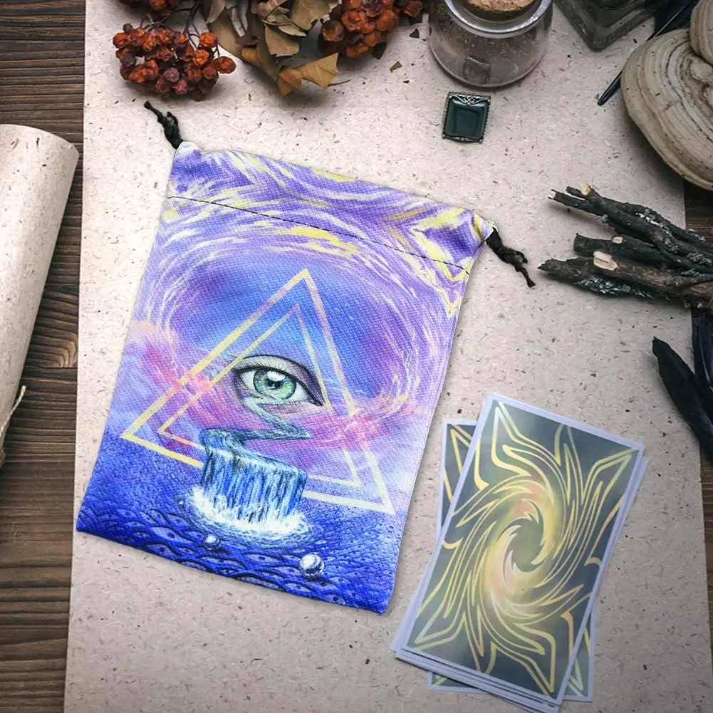 Бархатная сумка для хранения карт Tarot двусторонняя на шнурке с принтом бархатная