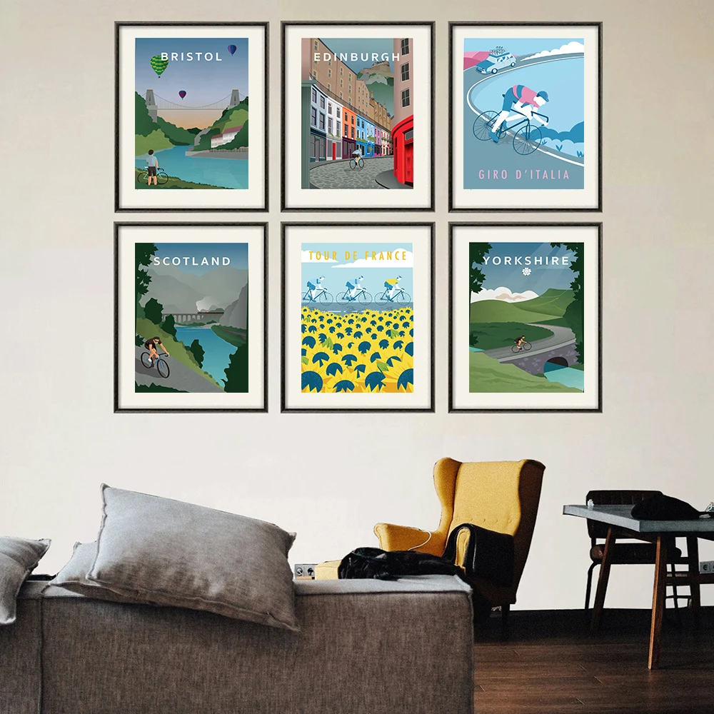 

Hd Canvas Art Painting NTour De France Print Poster Cycling Edinburgh Vintage Travel Cities Landscape Posters Wall Art Picture