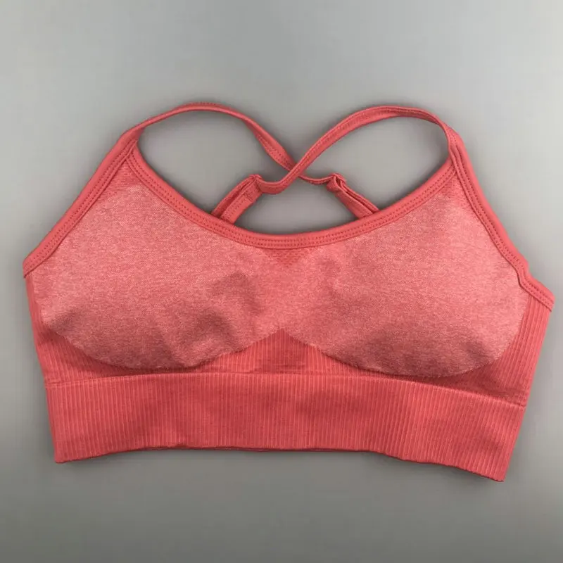 Watermelon Red Энергетический бесшовный лоскутный женский бюстгальтер для йоги, фитнеса, бега, укороченный топ, мягкий, пуш-ап, спортивный топ, спортивный бюстгальтер, тренировочная одежда для активного отдыха - Цвет: Watermelon Red