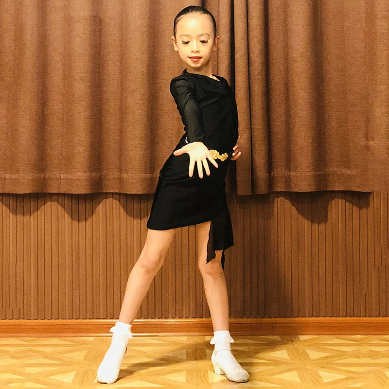 

Nice Quality Latin Dance Competition Dress Belt Suit For Girls Dance Outfit Tango Cha Cha Clothing Performance Black Dress L4179