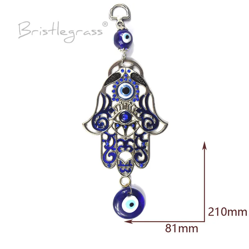 BRISTLEGRASS Турецкая голубой с клипсами Дурной глаз Стразы рыбы хамса руки настенный
