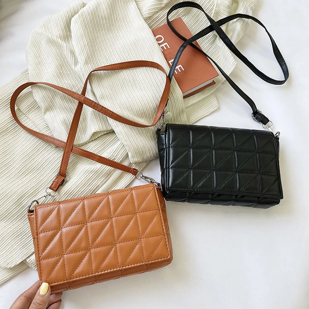 

Retro Lattice Pattern Women Shoulder Messenger Bags Fashion PU Leather Small Flap Handbags Ladies Casual Solid Crossbody Bags