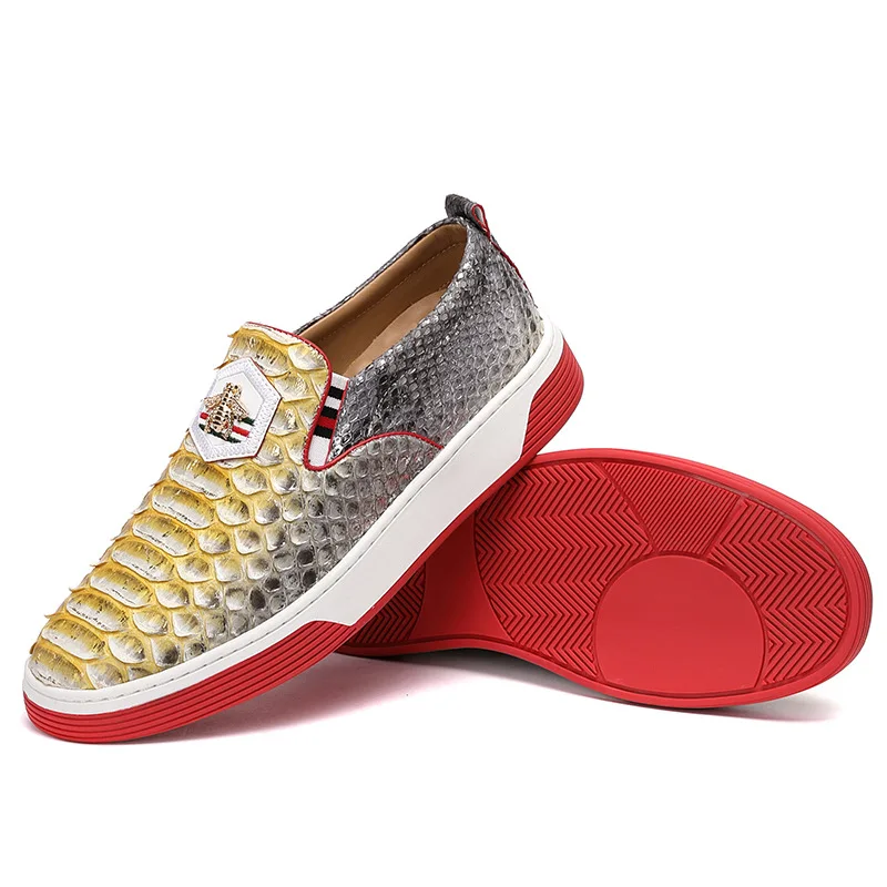

Brand Designer Fashion Sneakers Python skin Men's slip-on casual shoes quality leisure shoes