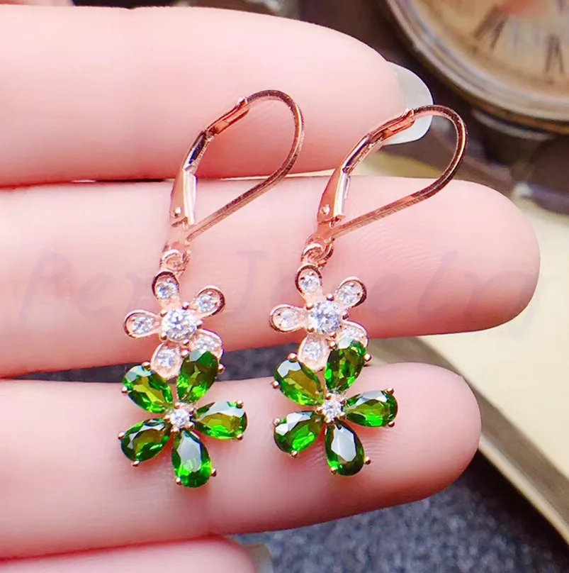Естественный диопсид в форме цветка серьги подвески серебро 0 3ct * 10 шт. # R98902|gem