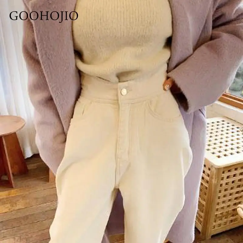 

GOOHOJIO 2020 New Autumn High Waist Jeans for Women Fashionable All-match Denim Pants Women Oversized Chic Jeans Ladies Pants