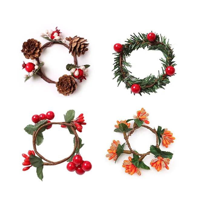 

6PCS Creative Simulation Flower Berry Wreath Napkin Ring Napkin Buckle Christmas Napkin Ring Candle Ring Hotel Towel Ring Decor
