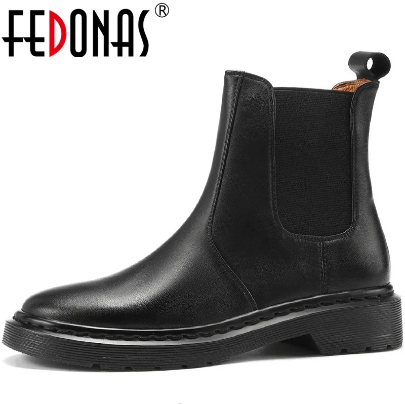 Женские ботильоны на платформе FEDONAS из натуральной кожи низком каблуке с круглым