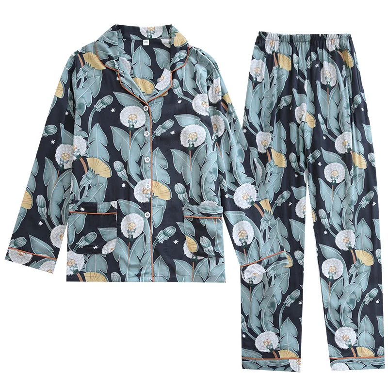 Autumn Viscose Women Long-Sleeved Trousers Two-Piece Suit Women's Cotton Loose Printed Home Wear Casual Fashion Pajamas