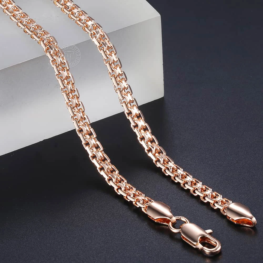 

585 Light Rose Gold Filled Necklaces for Women Men Bismark Hammered Link Chain Fashion Jewelry Accessories 5mm GN452A