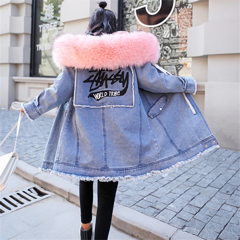 Парка Женское пальто 2019 Зима Новая Толстая теплая джинсовая куртка Женская