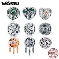 wostu authentic 925 sterling silver clover life tree charms pendant fit bracelets women party fashion diy jewelry gift making