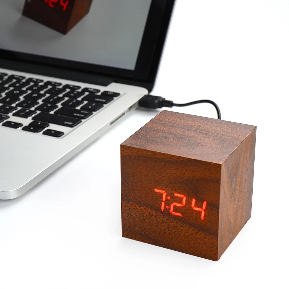 Деревянные светодиодные часы будильник с подсветкой USB/AAA|Будильники| |