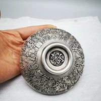 china elaboration tibet silver engrave propitious good luck baishou bowl metal crafts home decoration