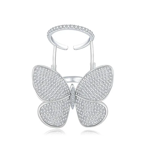 

High Quality Fashionable Unique Adjustable Ring Micro Paved Shining CZ Movable Butterfly Shape Jewelry for Party Gift