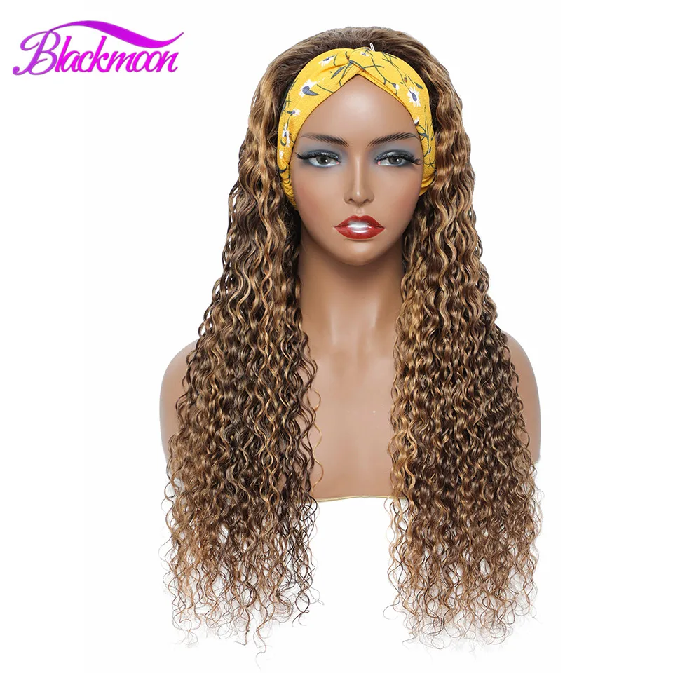 Перуанский глубоко вьющиеся синтетические волосы парик с головной повязкой P4 27