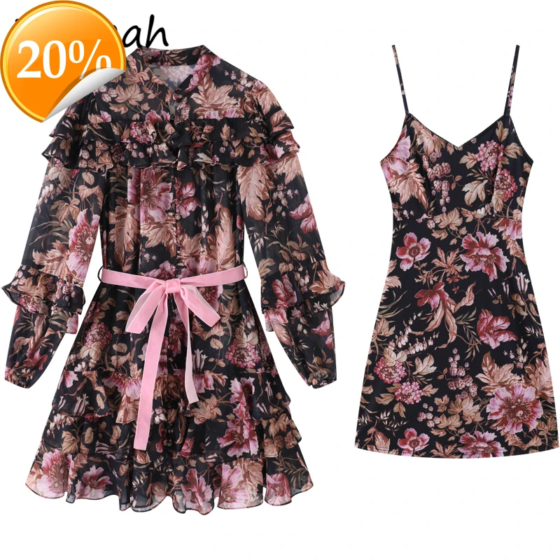 

Summer Women Fashion Designer Short dress Rush Arch Floral Printed Latery Shell Women Party A-line Vestidos